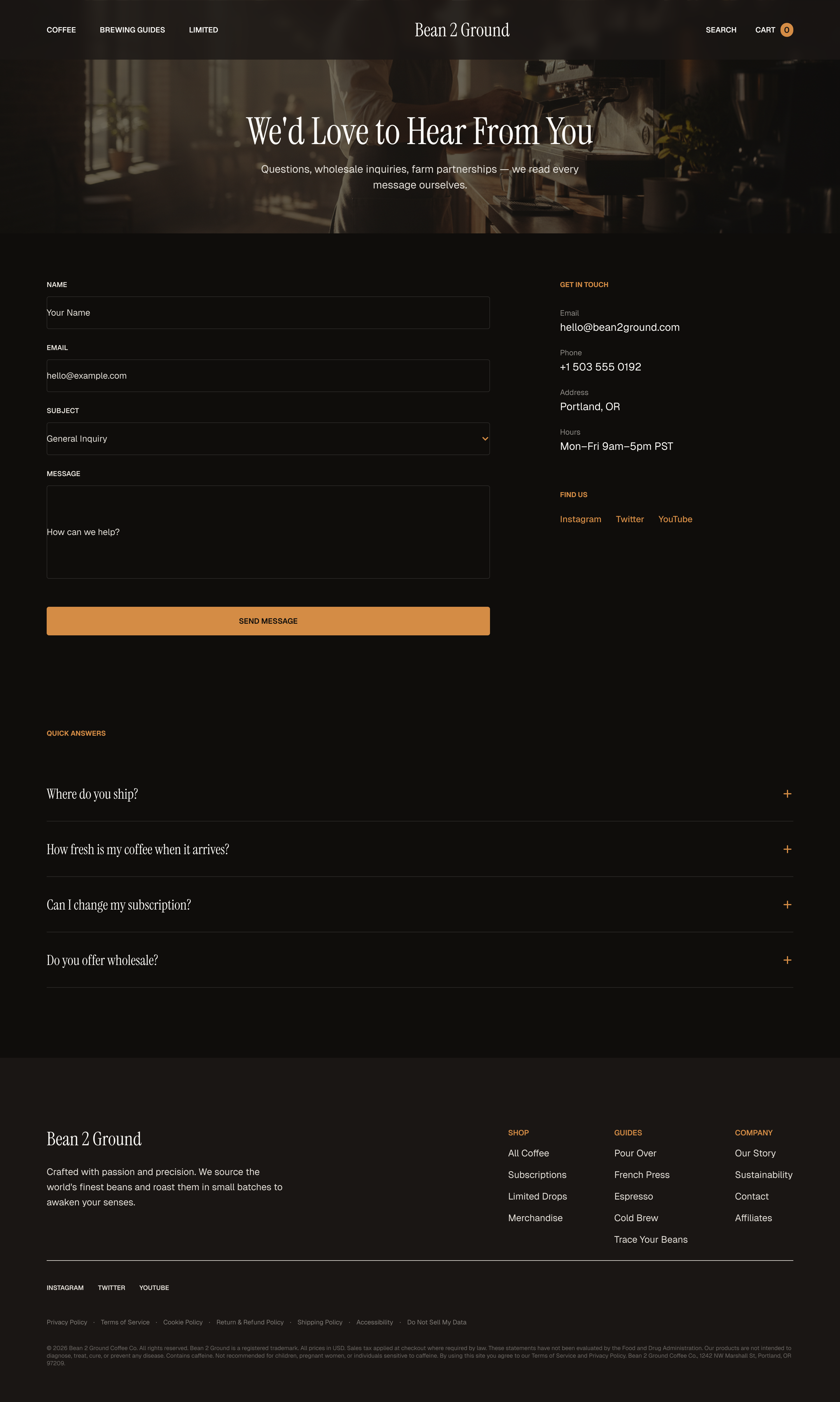 Bean 2 Ground contact page