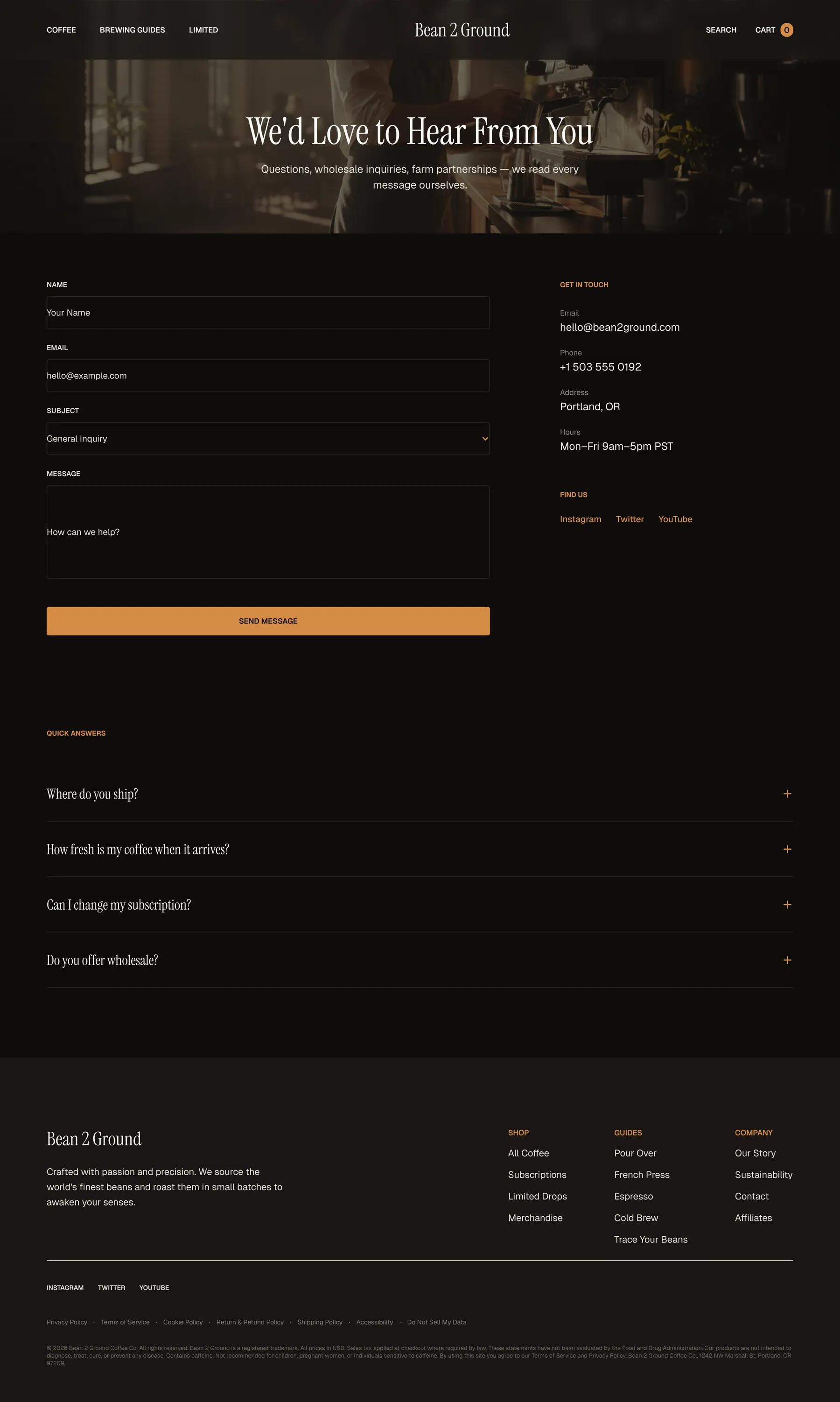Bean 2 Ground contact page