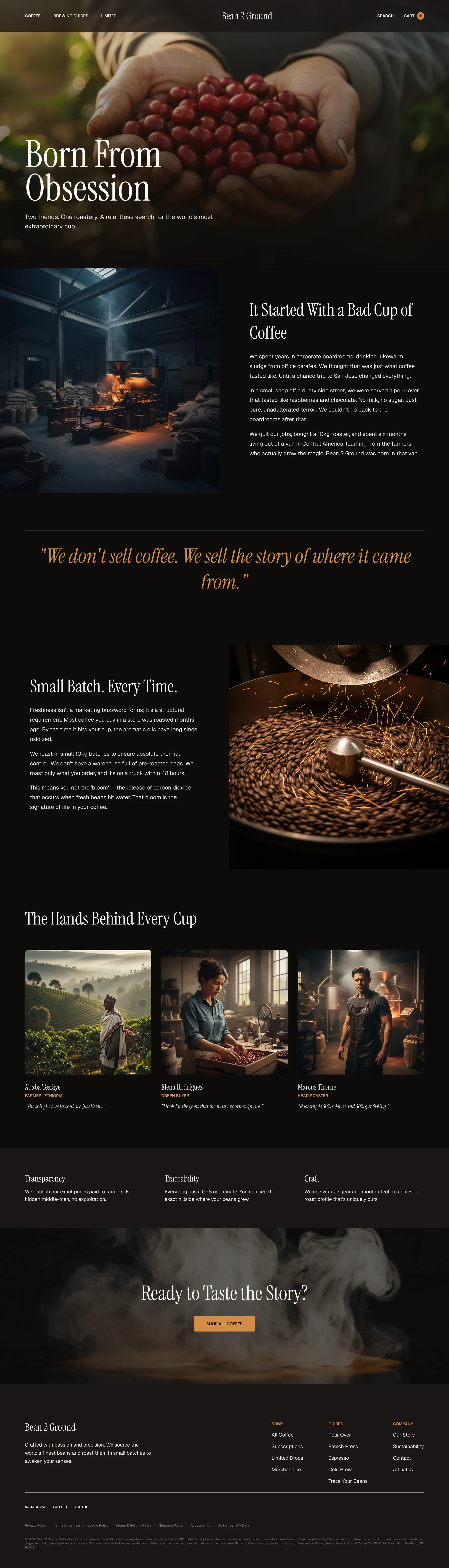 Bean 2 Ground our story page