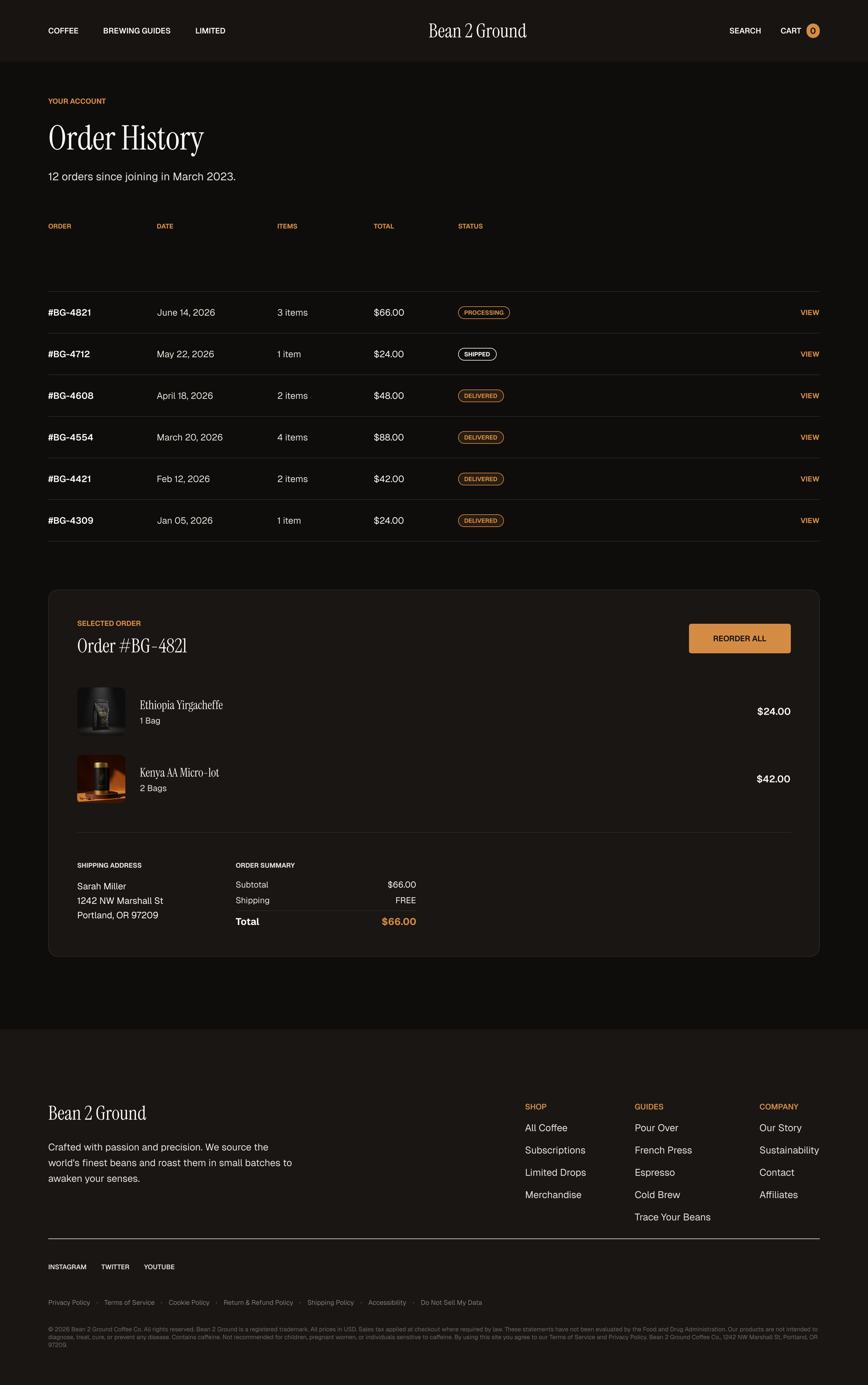 Bean 2 Ground order history