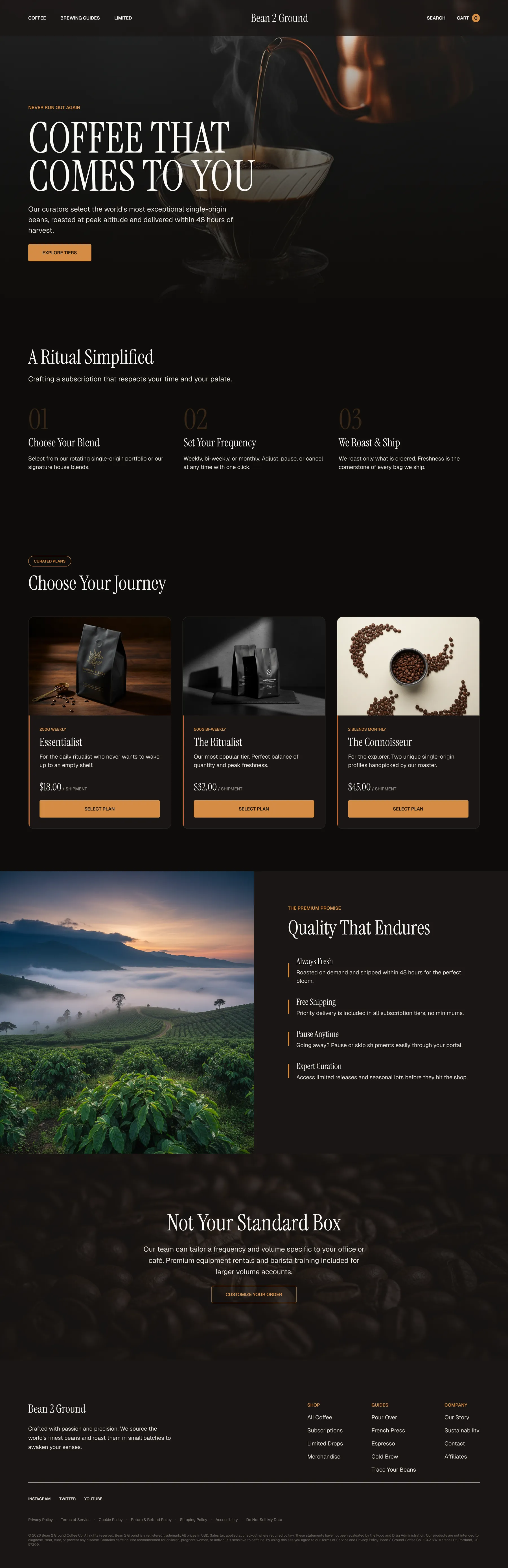 Bean 2 Ground subscription tiers