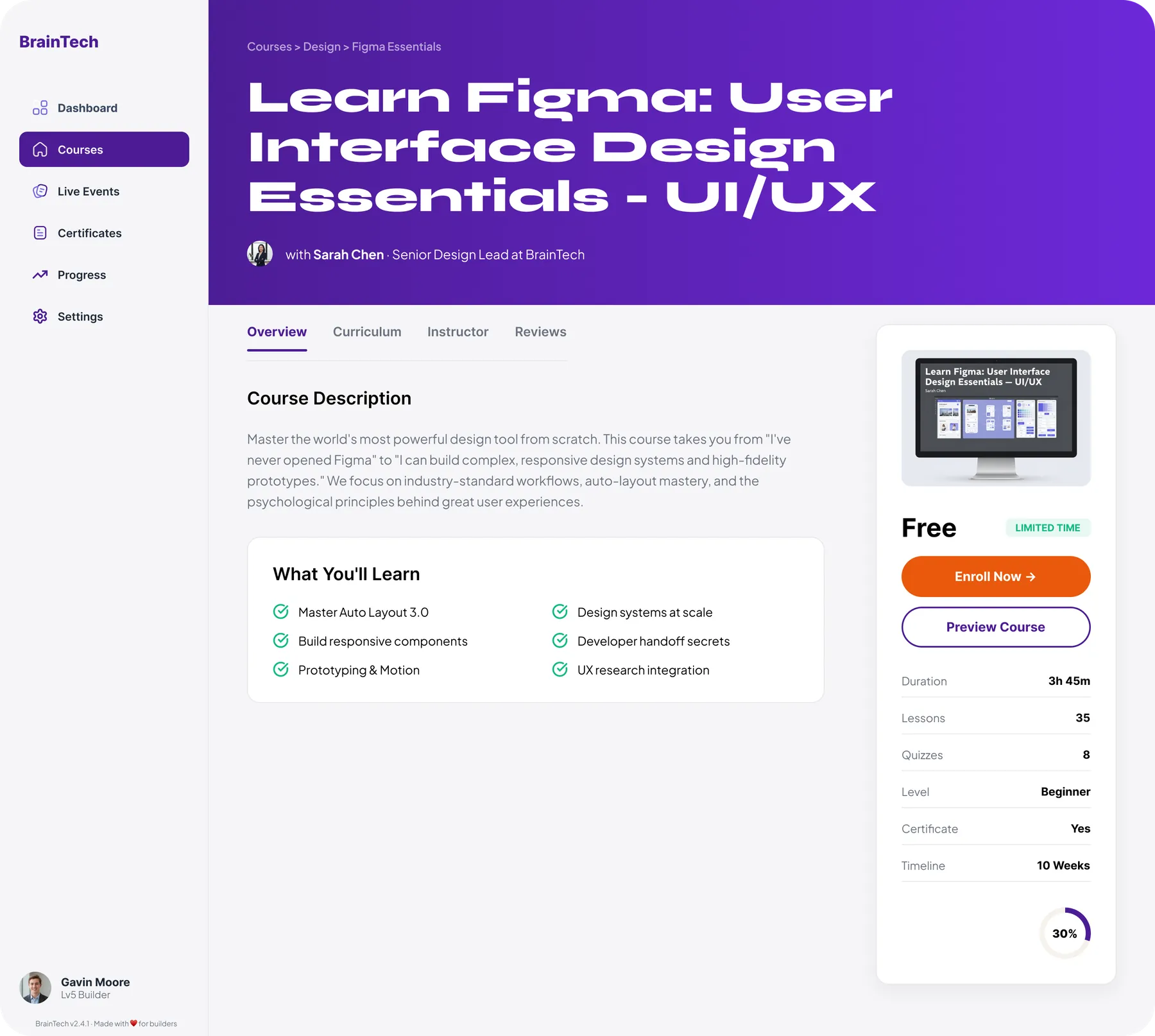 BrainTech web course detail