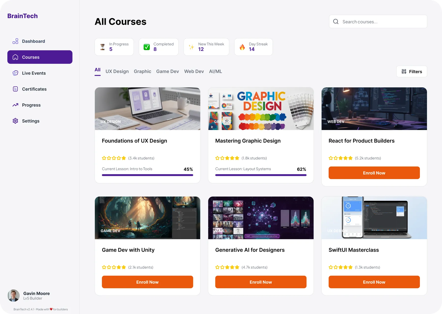 BrainTech web course catalog