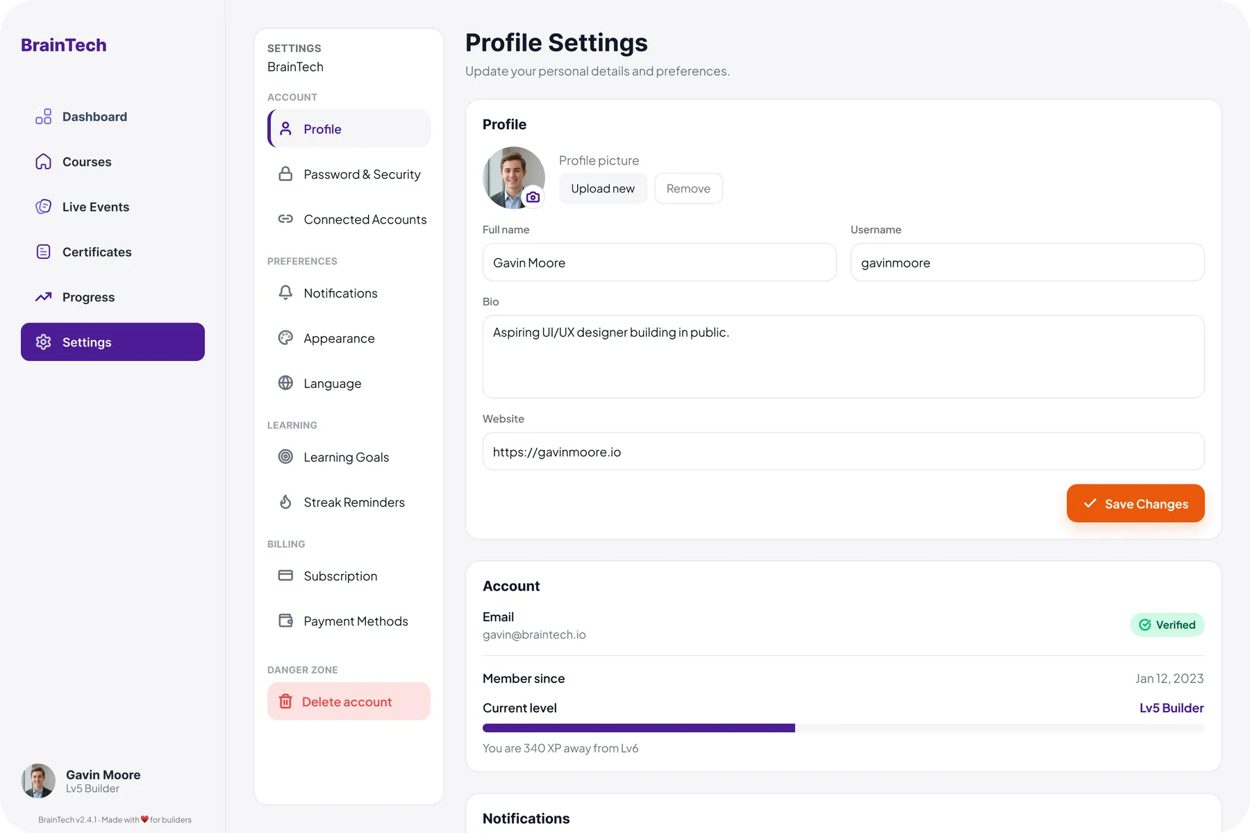 BrainTech web settings