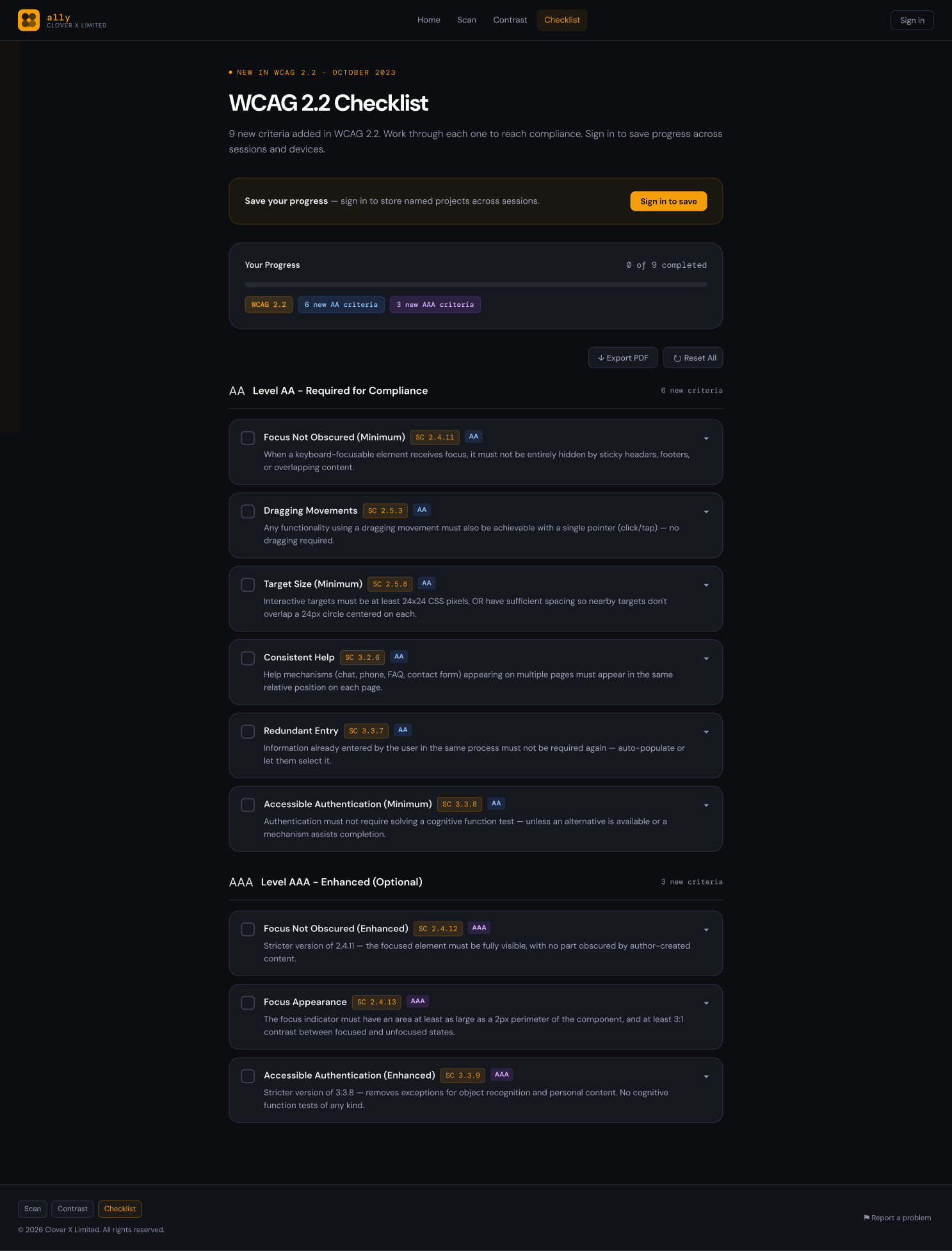 WCAG 2.2 checklist