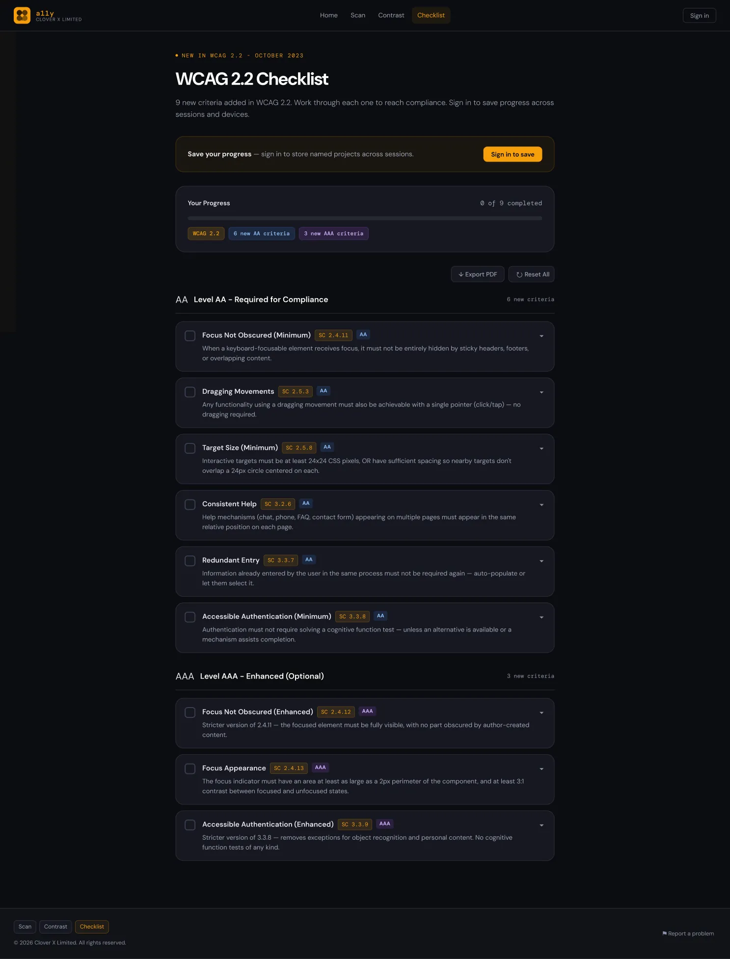 WCAG 2.2 checklist